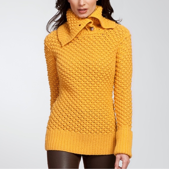 Lauren Hansen Sweaters - Lauren Hansen Golden Yellow Popcorn Stitch Sweater with Sculptural Collar XL